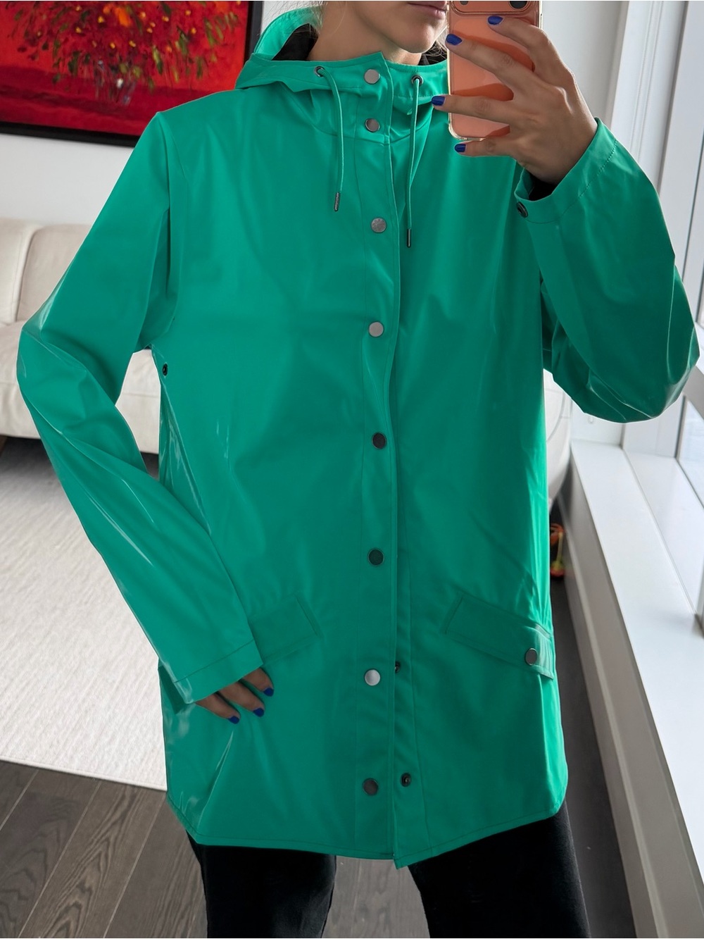 RAINS Jacket W3 Waterproof Hooded Raincoat Element Green XS | NWT